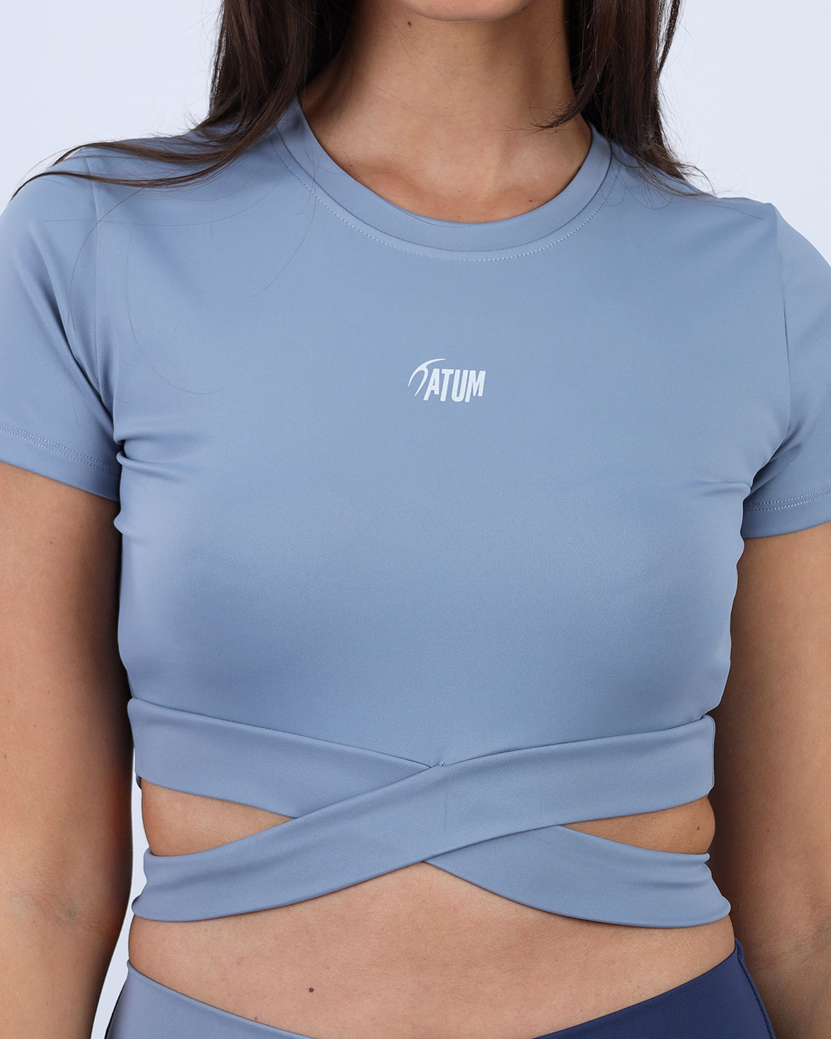 Twisted Short Sleeves Blue Crop Top-Atum -48217754