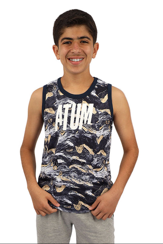 Boy's Printed Navy Tank Top-Atum -19092379