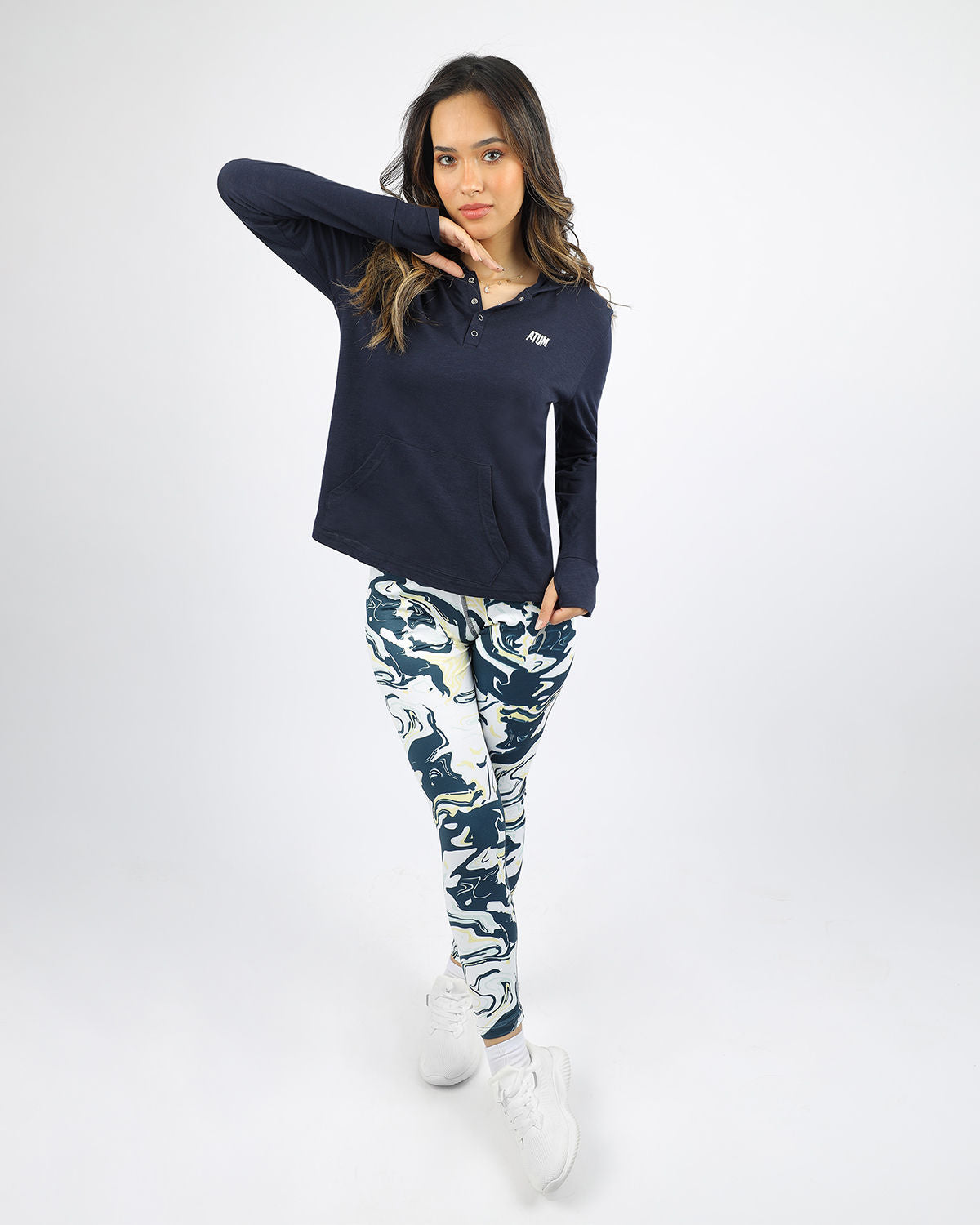 Women's Hooded Navy T-Shirt-Atum -49425522