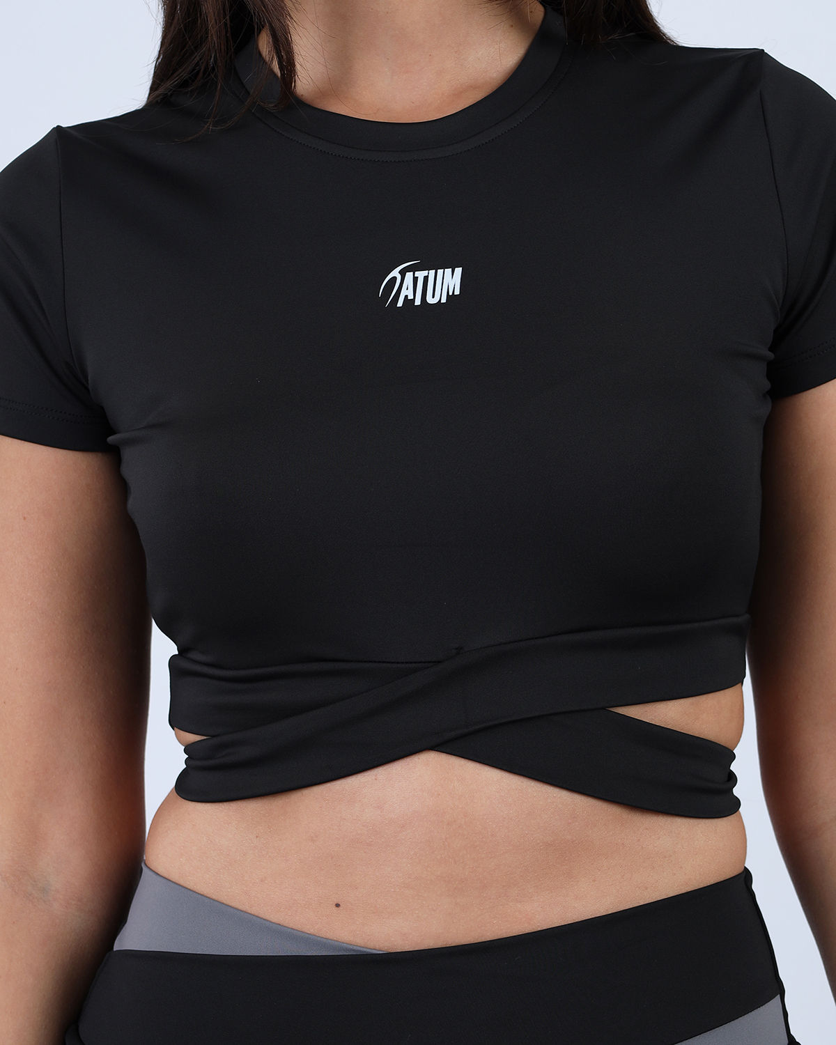 Twisted Short Sleeves Black Crop Top-Atum -80815732