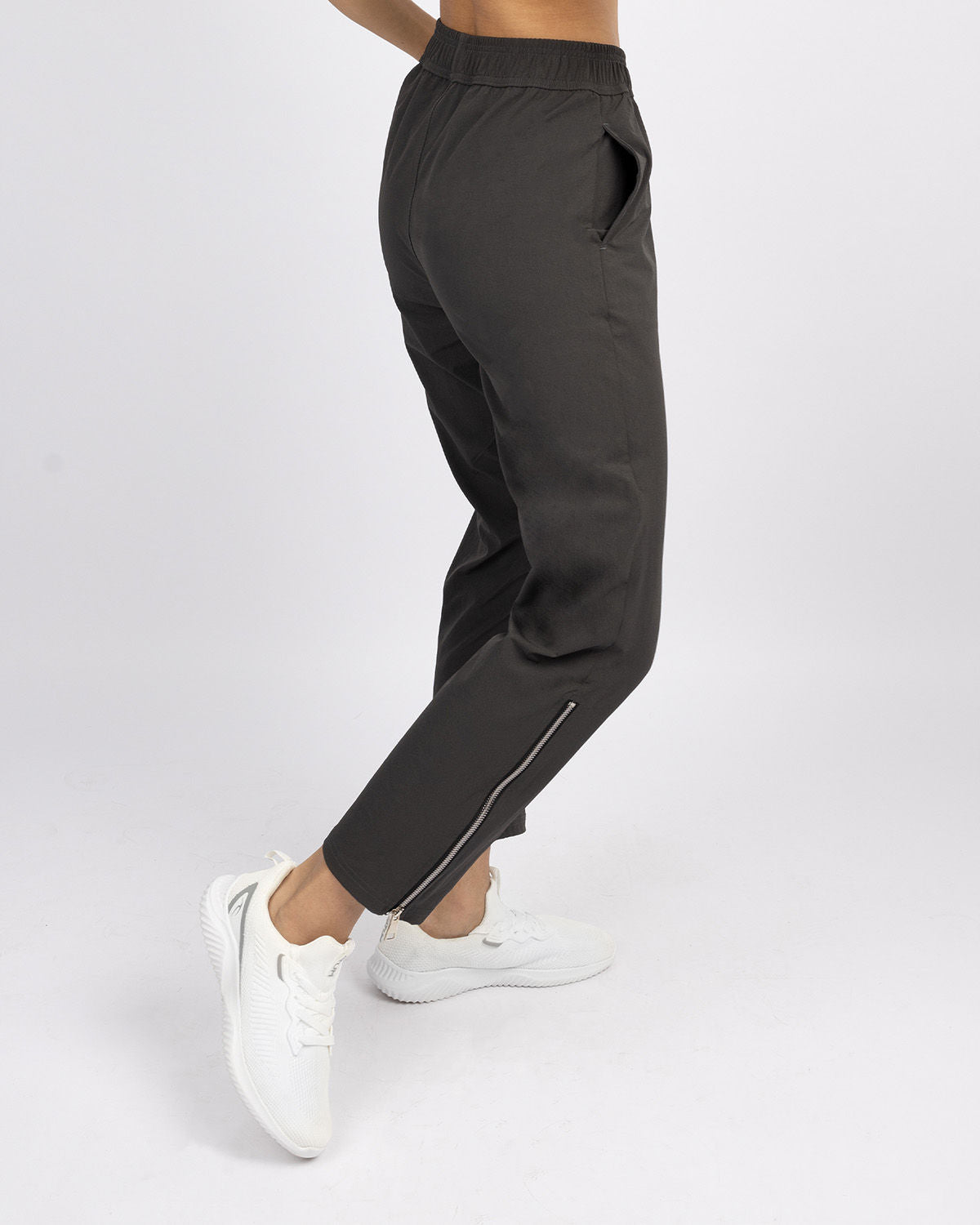 Slit Zipper Gray Women's Pants-Atum -1408110