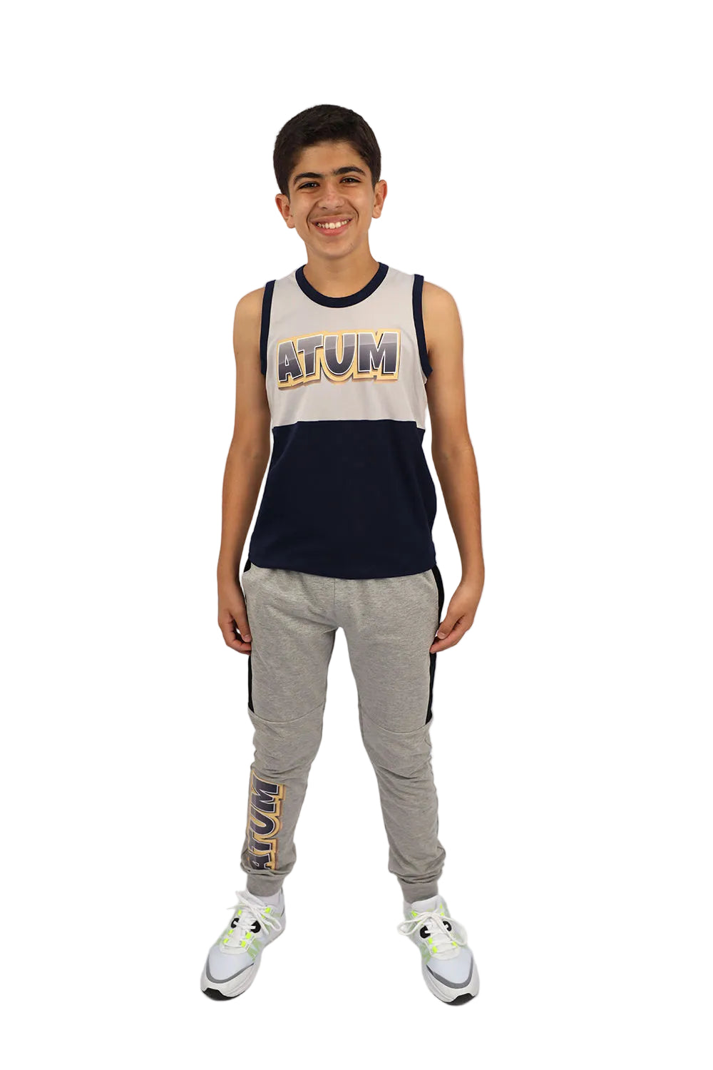 Boy's Basic Gray Sweatpants-Atum -90438878