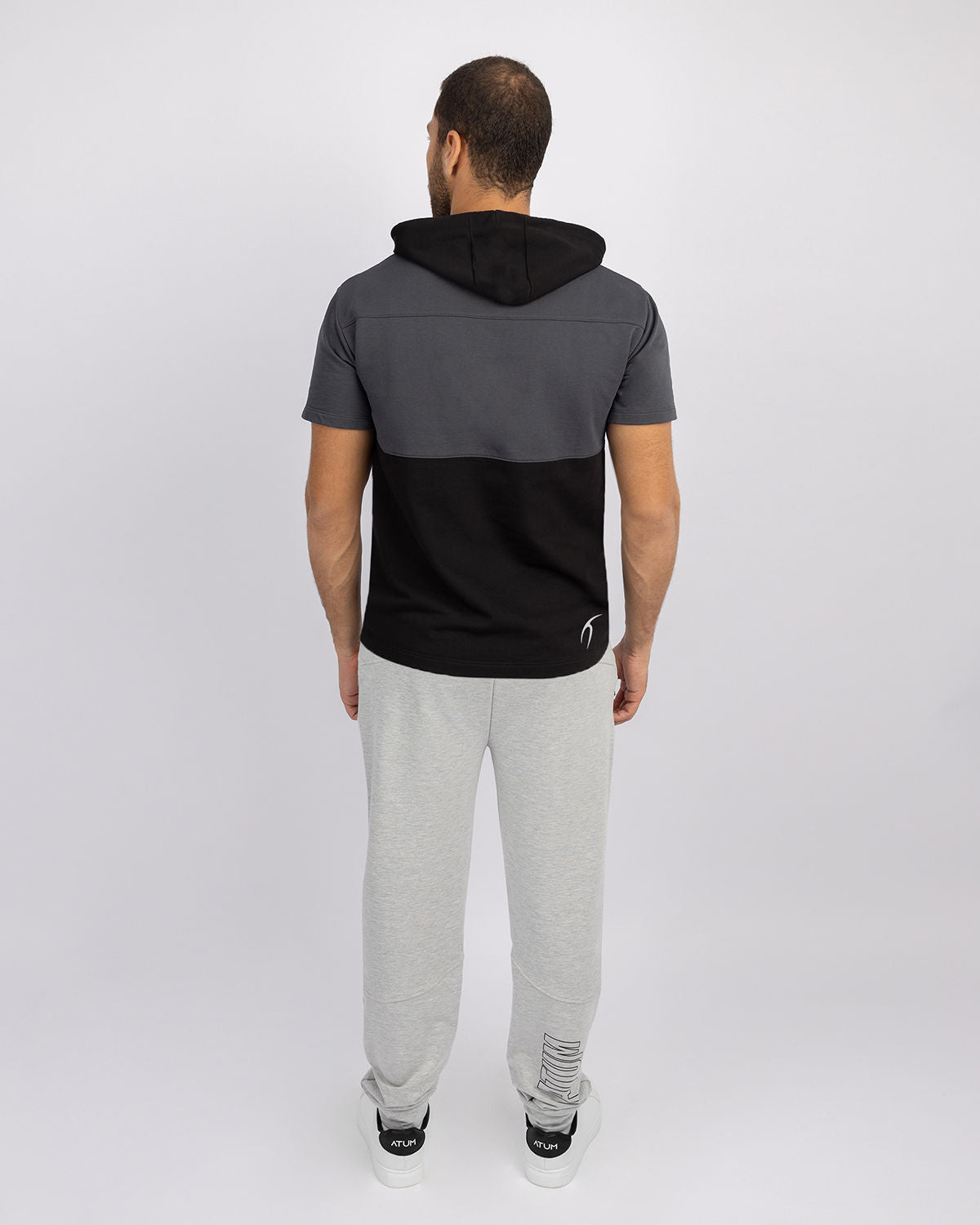 Half Sleeve Gray Hoodie-Atum -93936406