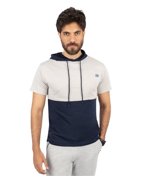 Half Sleeve Light Gray Hoodie-Atum -31808448