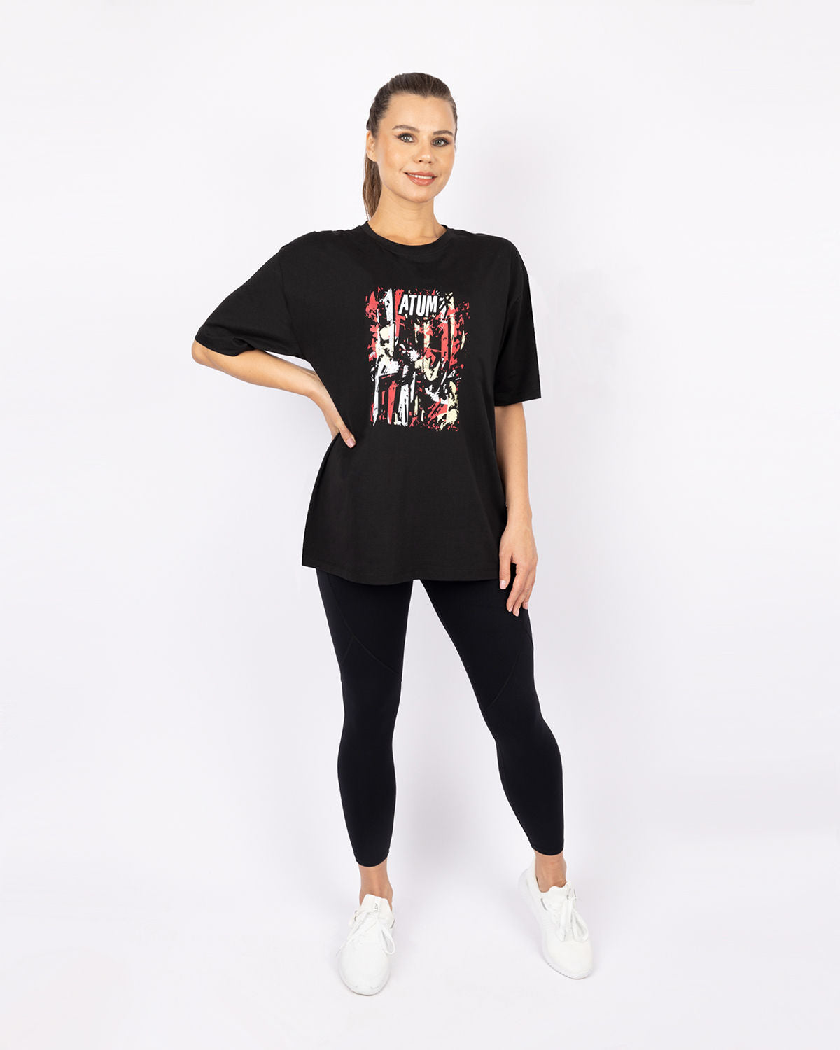 Oversize Printed Women's Black T-Shirt-Atum -91988237