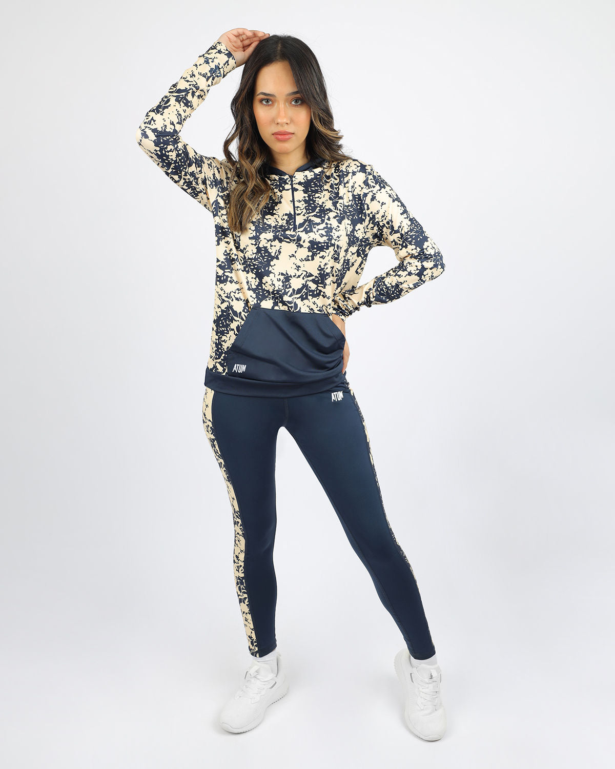 Printed Panel Navy Leggings-Atum -82862575