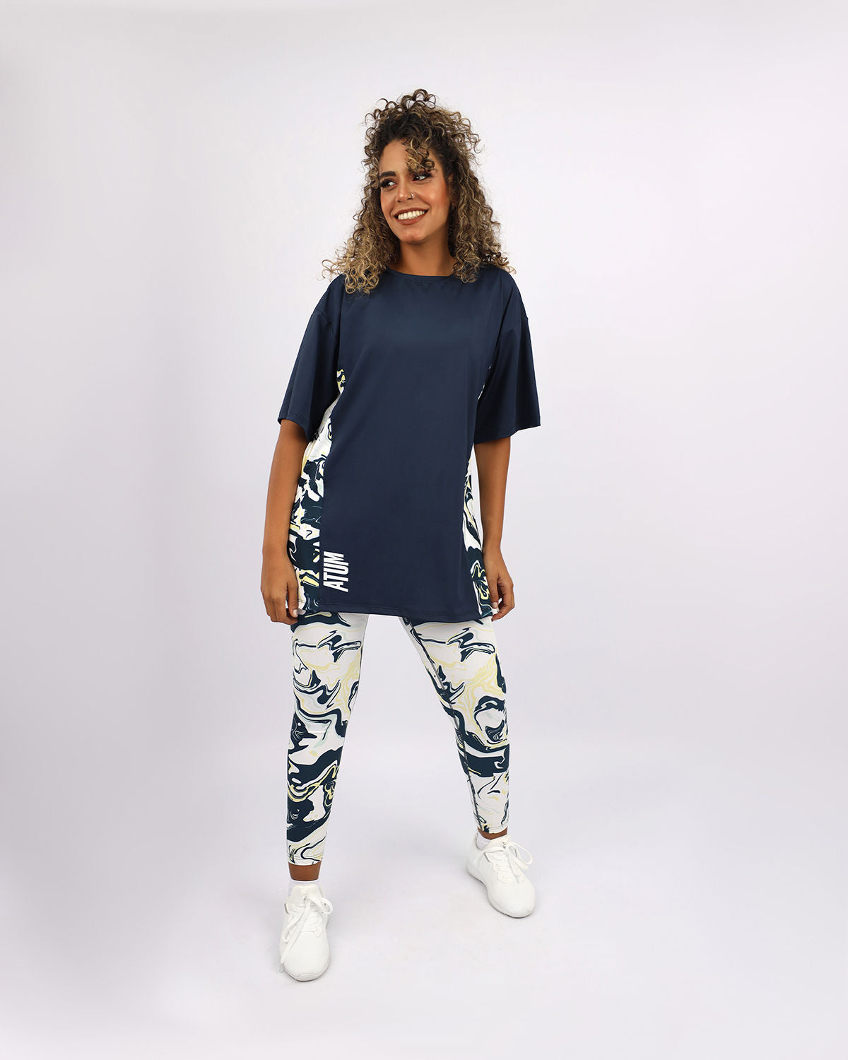Women's Oversized Navy T-Shirt-Atum -18396462