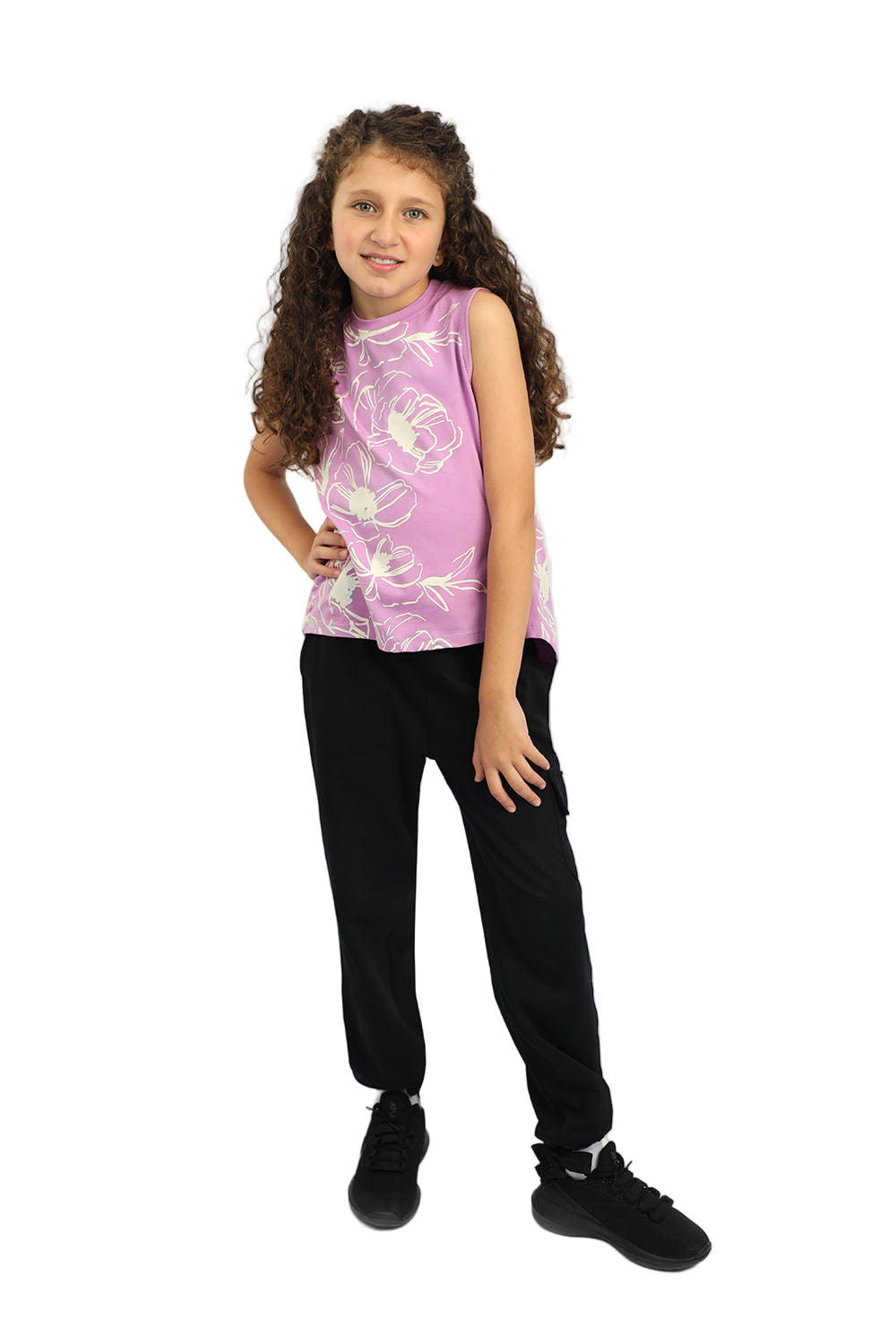 Girl's Flowery Violet Tank Top