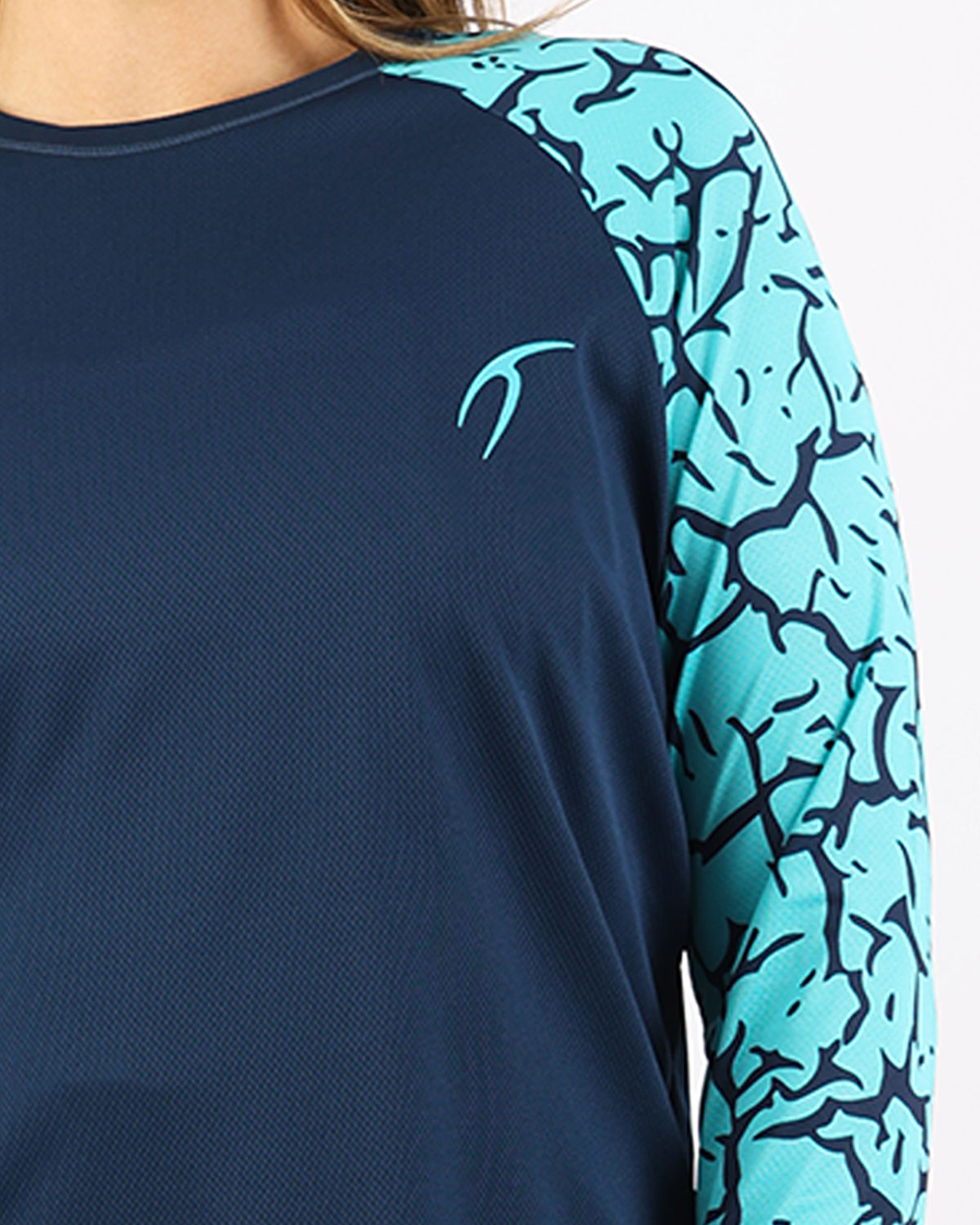 Crew Neck Long Sleeve Turquoise Top-Atum -54917104