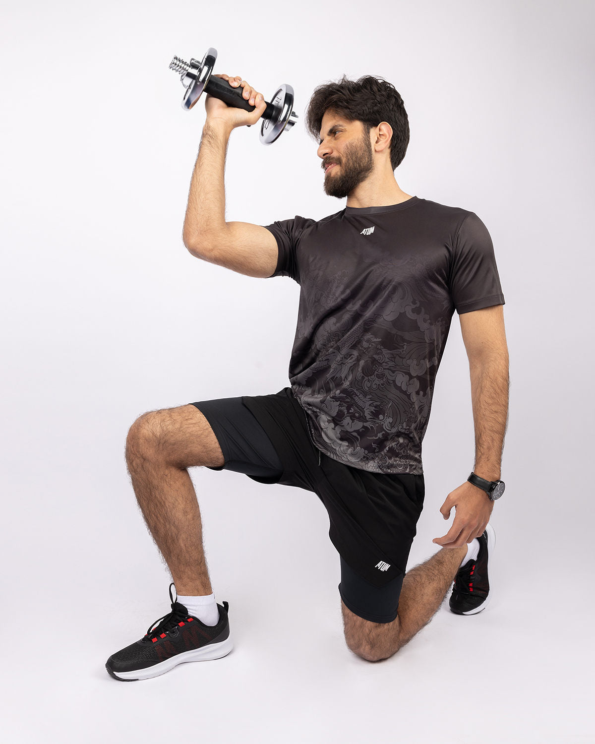 Round Printed Black T-Shirt-Atum -82224327