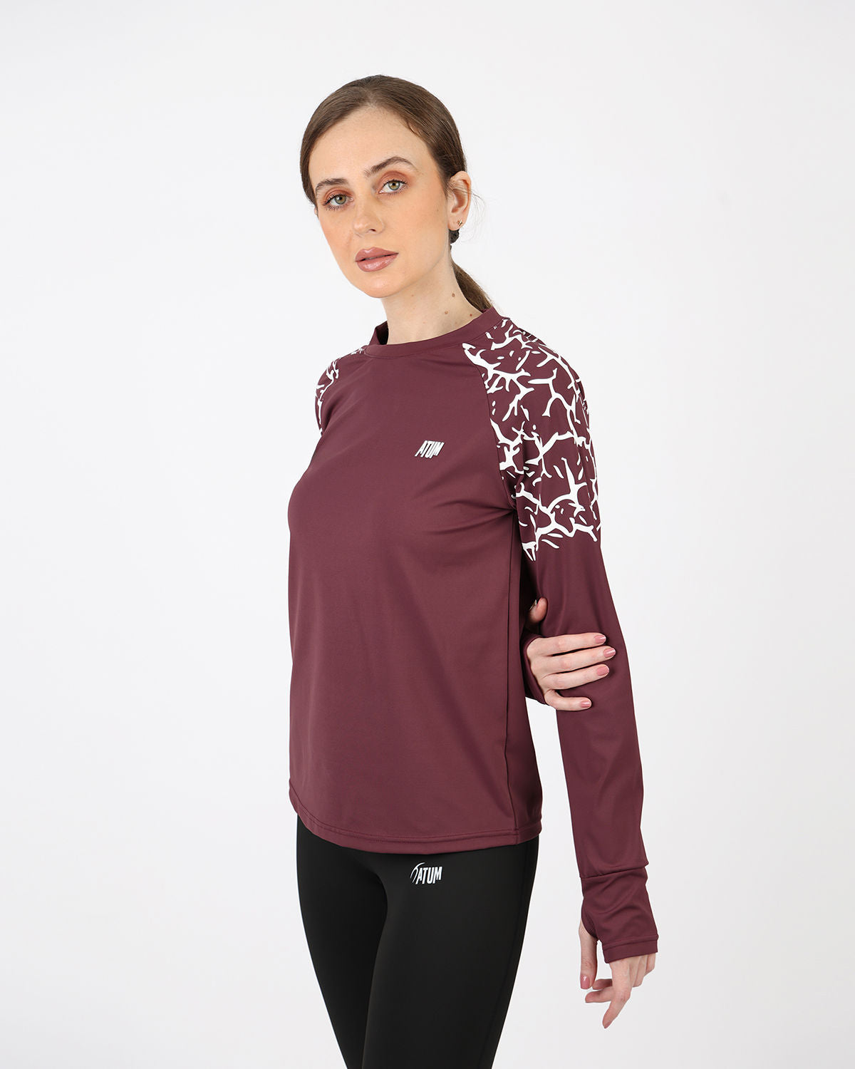 Graphic Long-Sleeve Burgundy T-Shirt-Atum -98850494