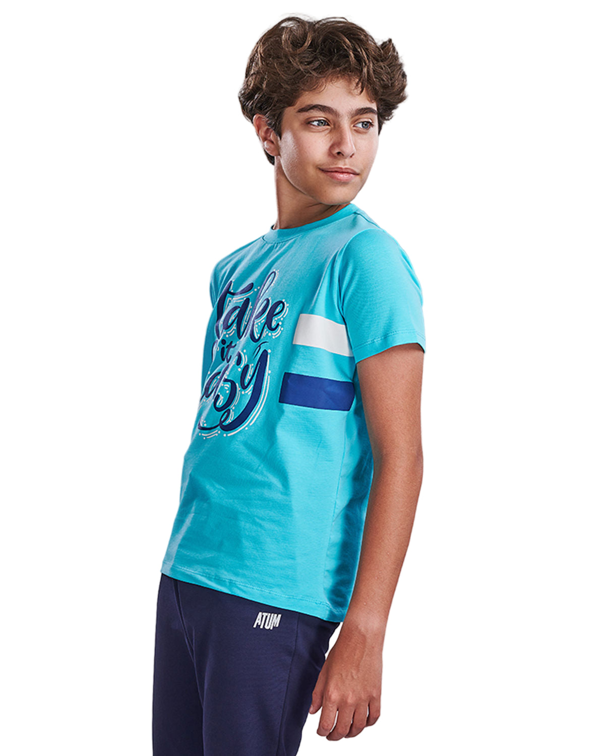 Boy's Basic Printed Aqua T-shirt