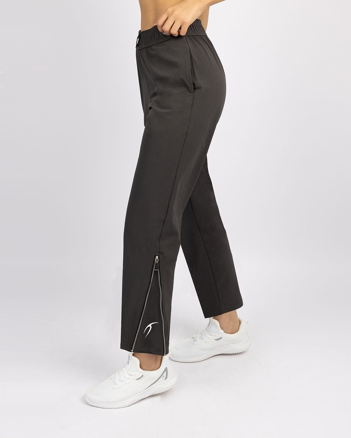 Slit Zipper Gray Women's Pants-Atum -28516203