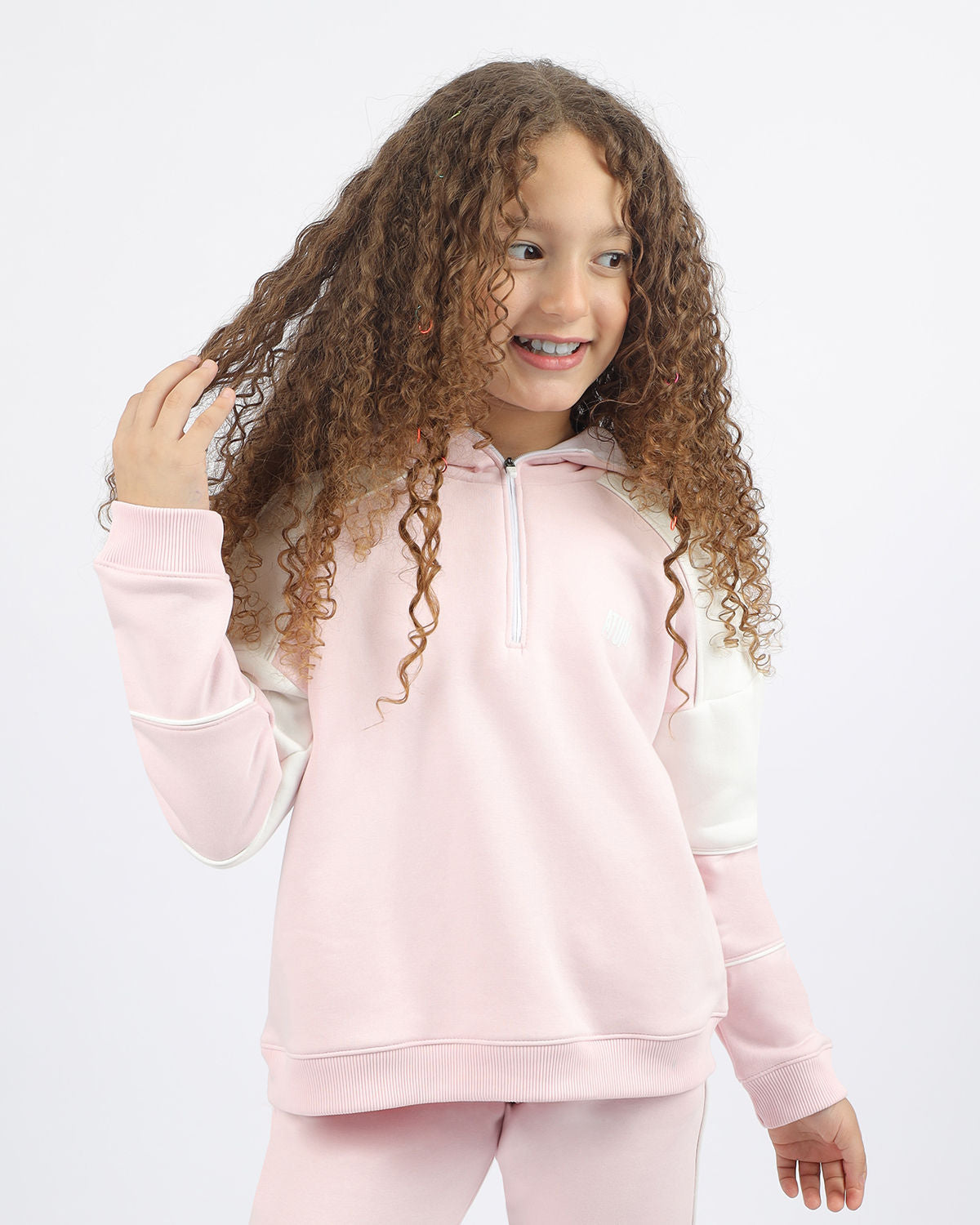 Girl's Quarter Pink Zip Hoodie-Atum -46688016