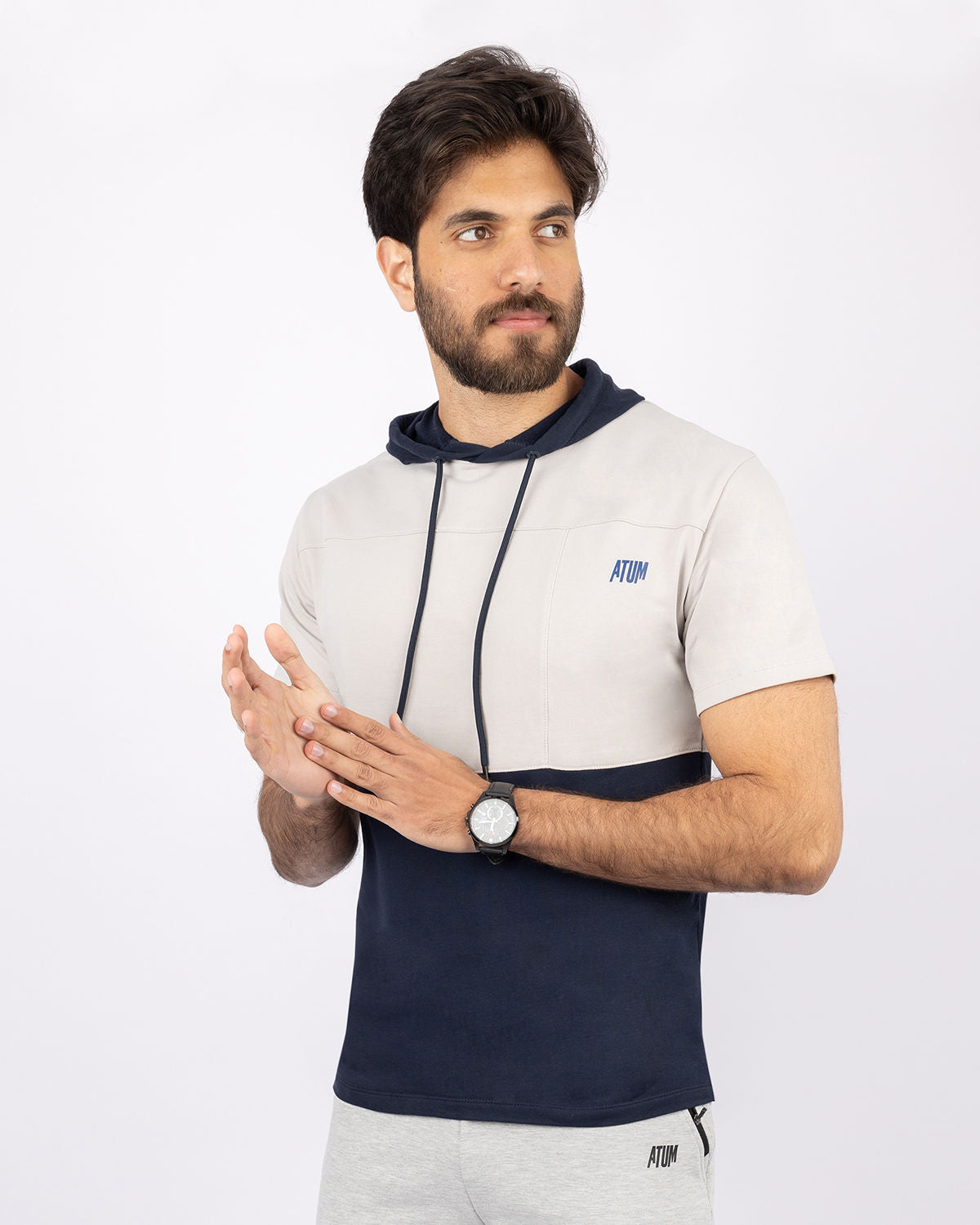 Half Sleeve Light Gray Hoodie-Atum -85380800