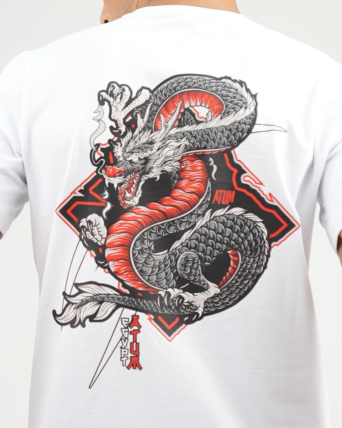 Dragon Strike Graphic White T-Shirt-Atum -44501298