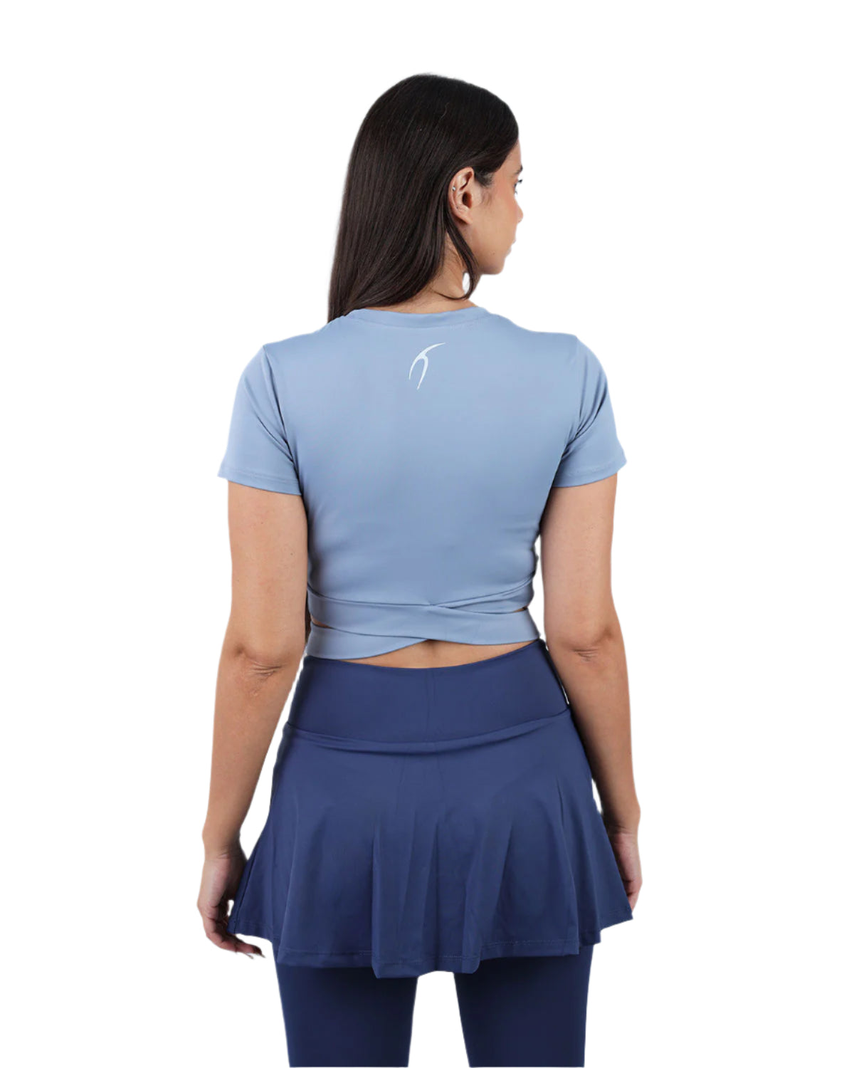 Twisted Short Sleeves Blue Crop Top-Atum -36925691