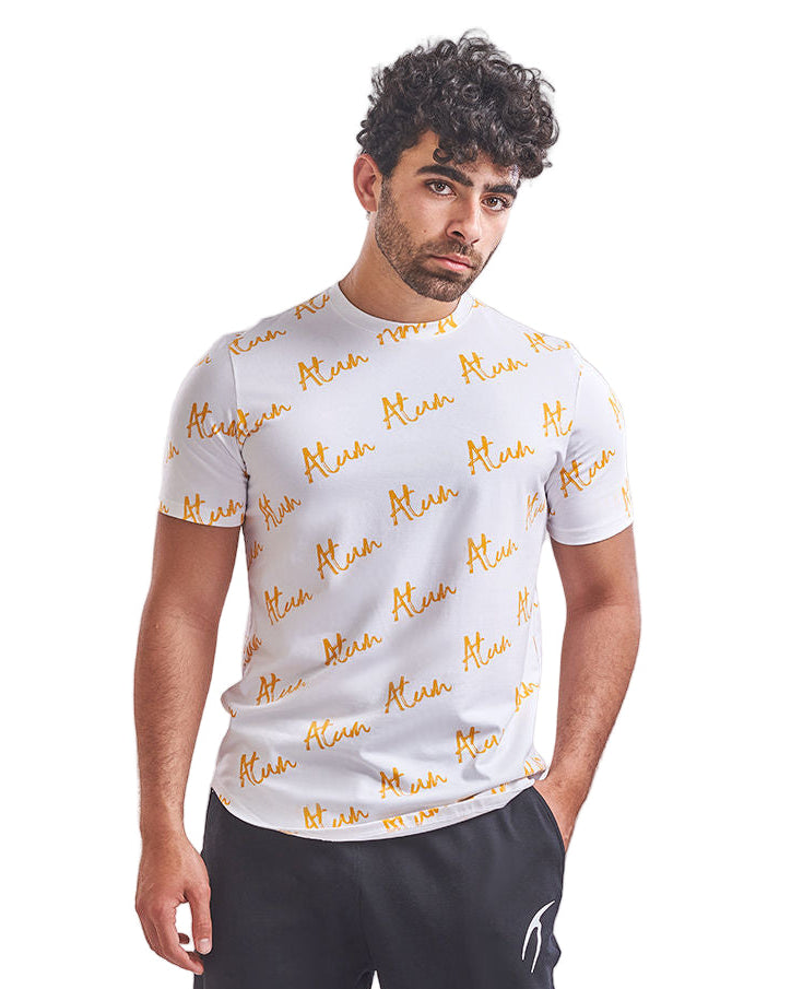Men's Basic Printed White T-Shirt-Atum -7785136