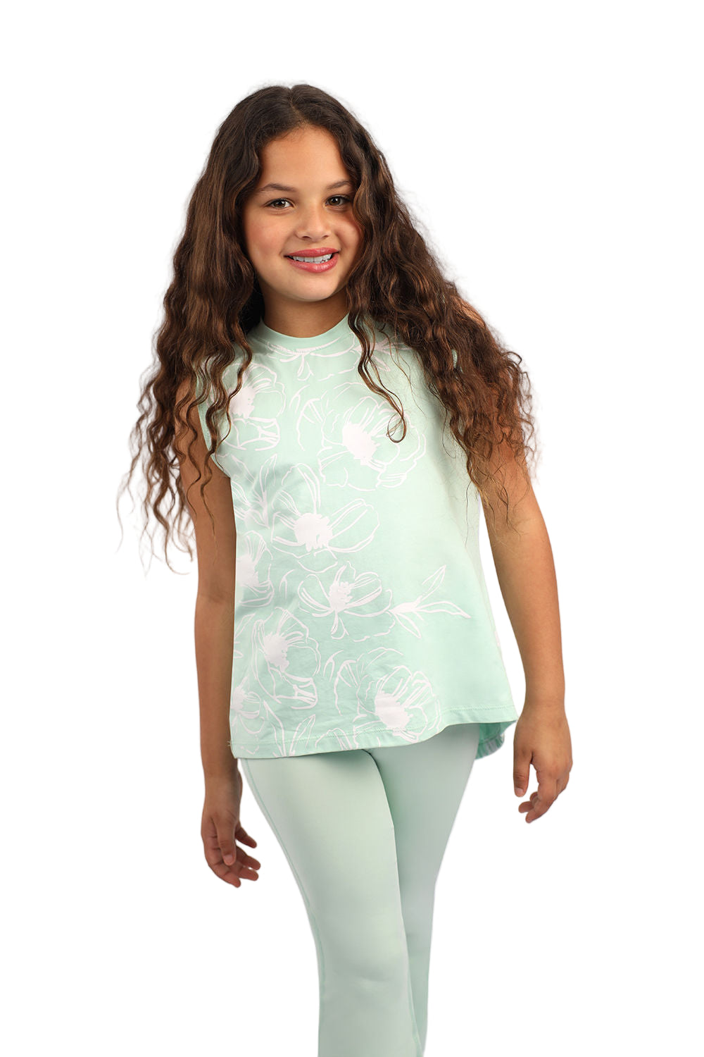 Girl's Flowery Mint Tank Top-Atum -32157329