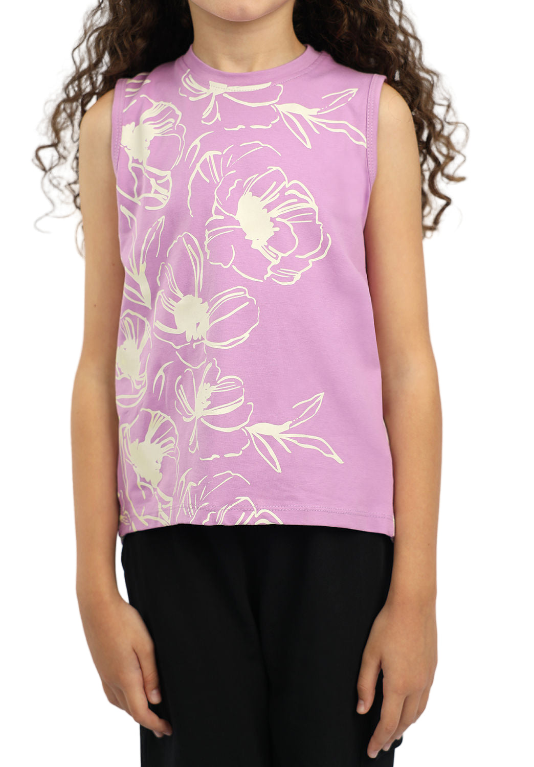 Girl's Flowery Violet Tank Top-Atum -75438347
