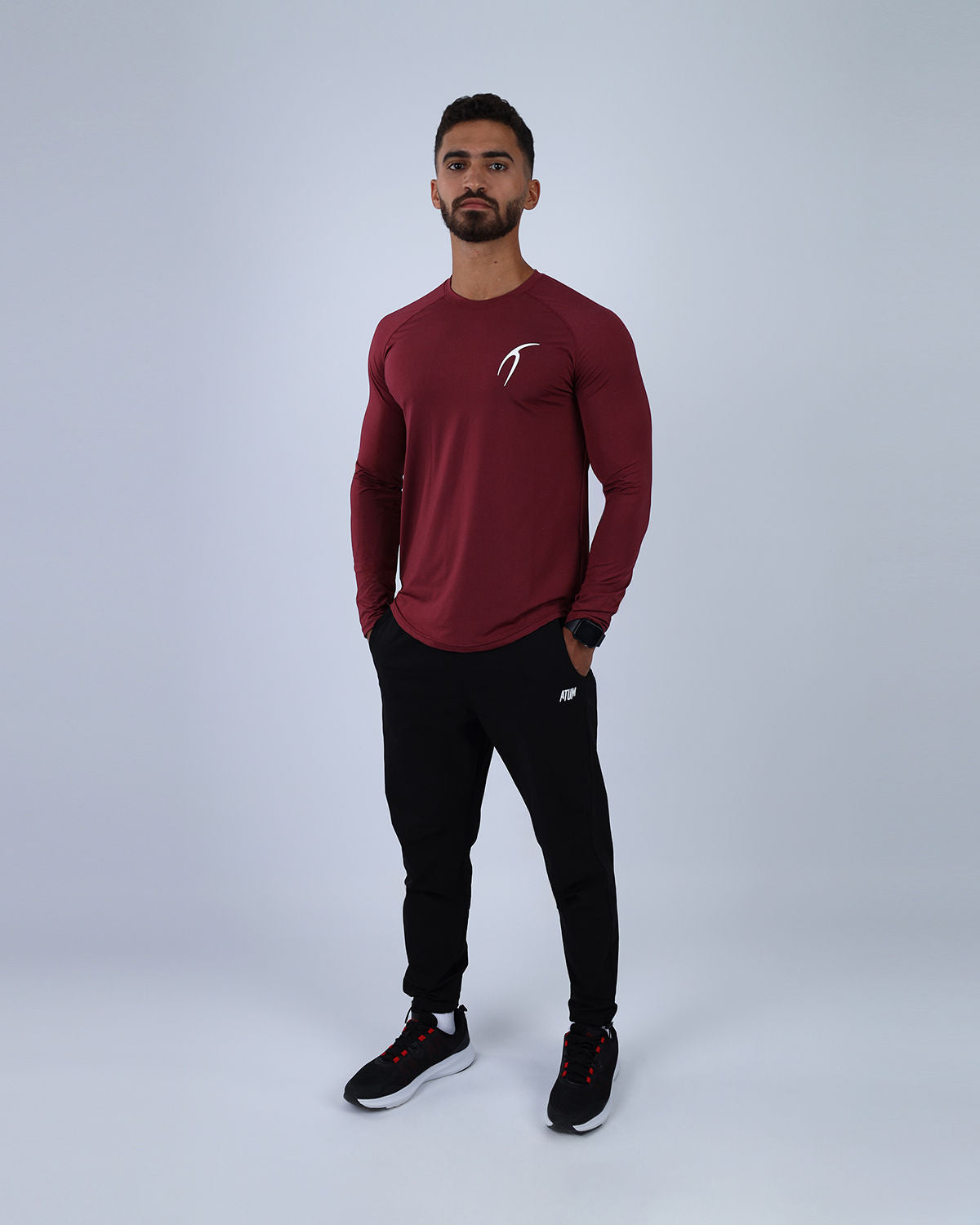 Long Sleeve Running Burgundy Tee-Atum -21928407