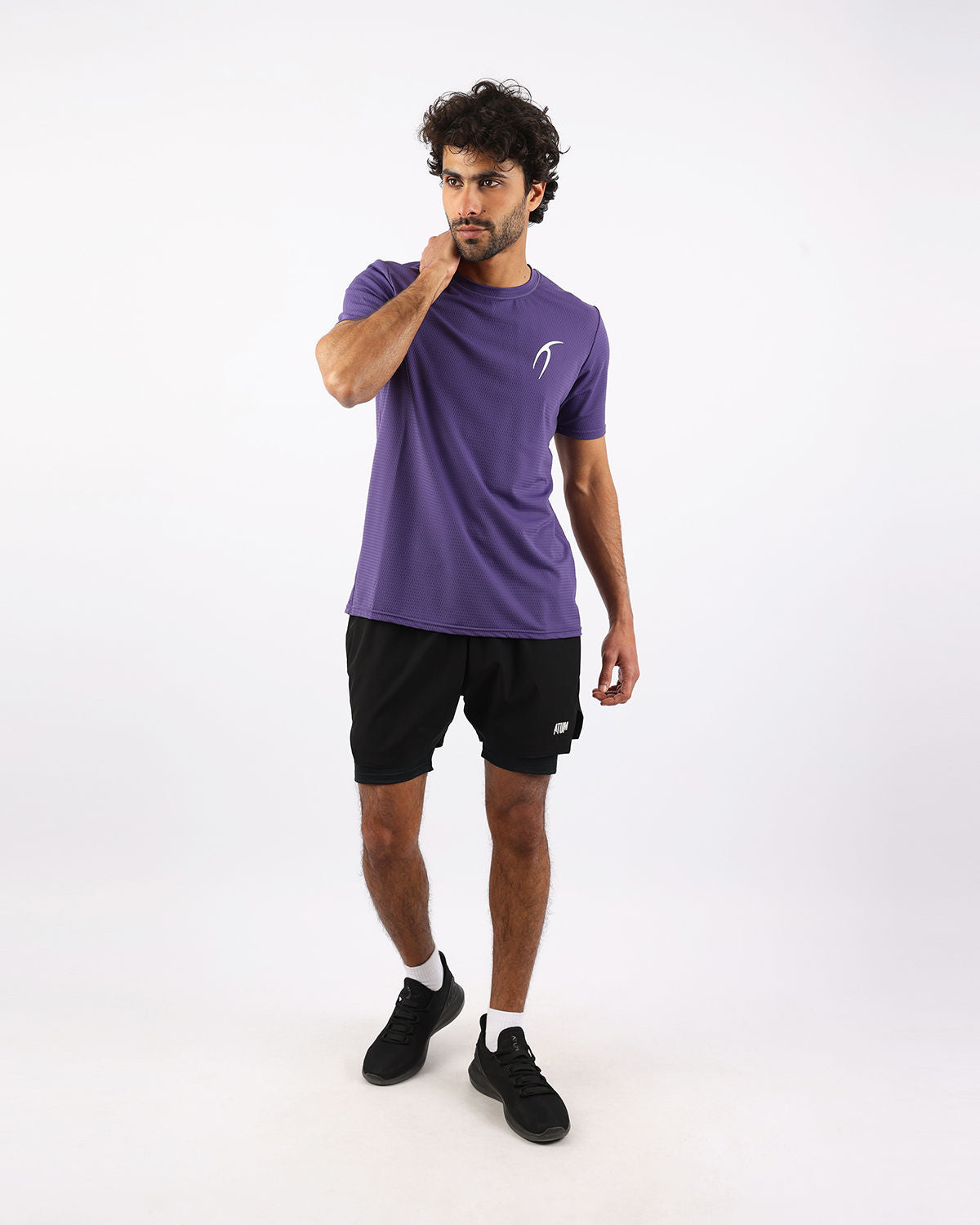 Crew Neck Short Sleeve Purple Athletic Top-Atum -73664426
