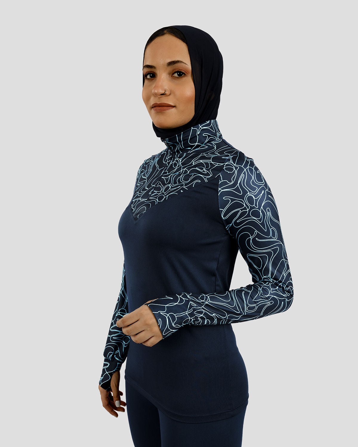 High-Neck Limitless Navy Top-Atum -7309034