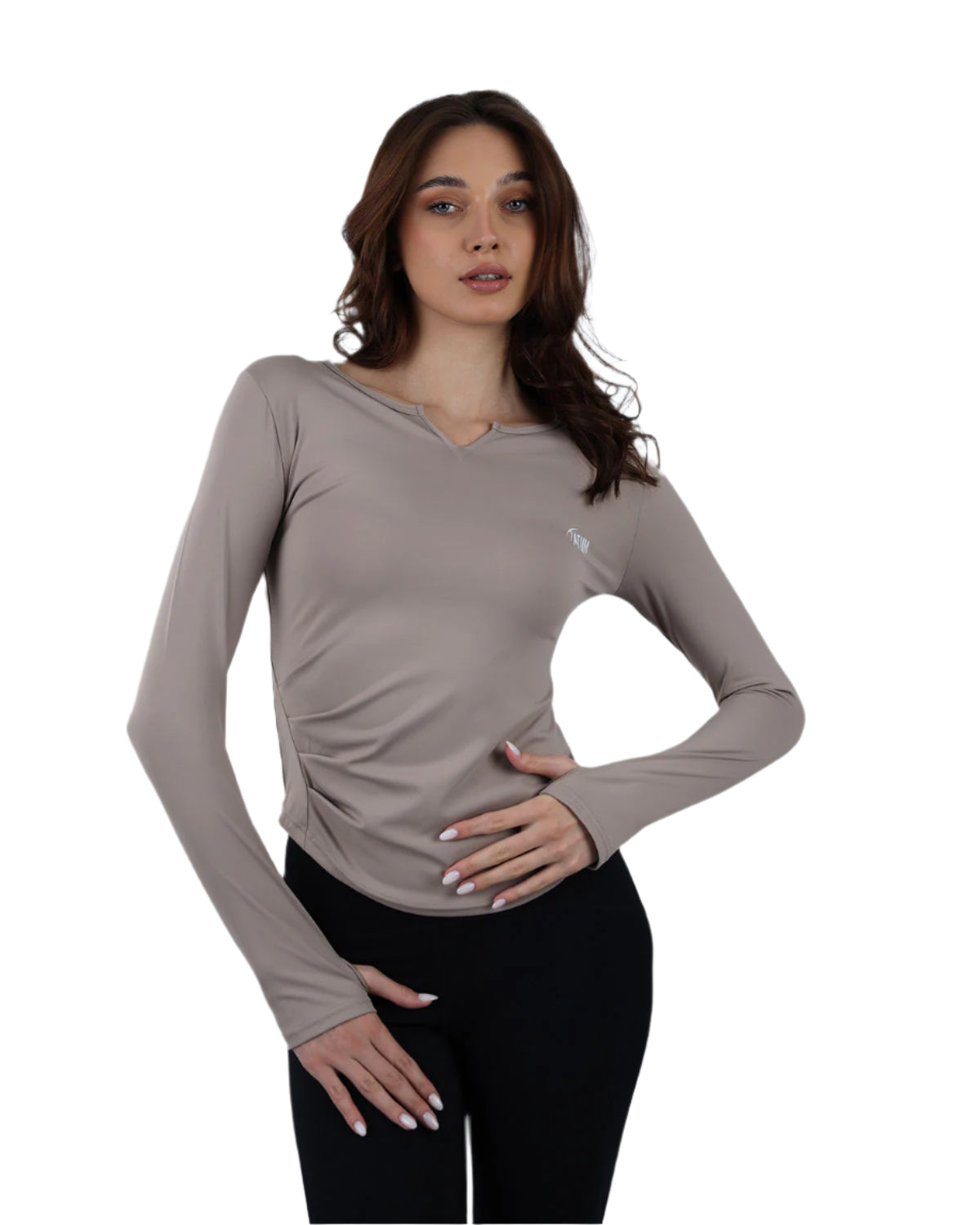Elegance Women's Coffee Long-Sleeve Top-Atum -73342738