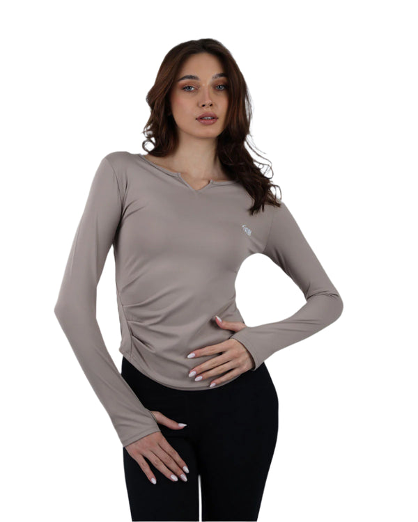 Elegance Women's Coffee Long-Sleeve Top-Atum -73342738