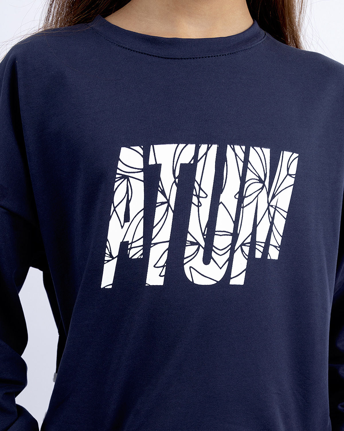 Girls Cropped Navy Sweatshirt-Atum -88264674