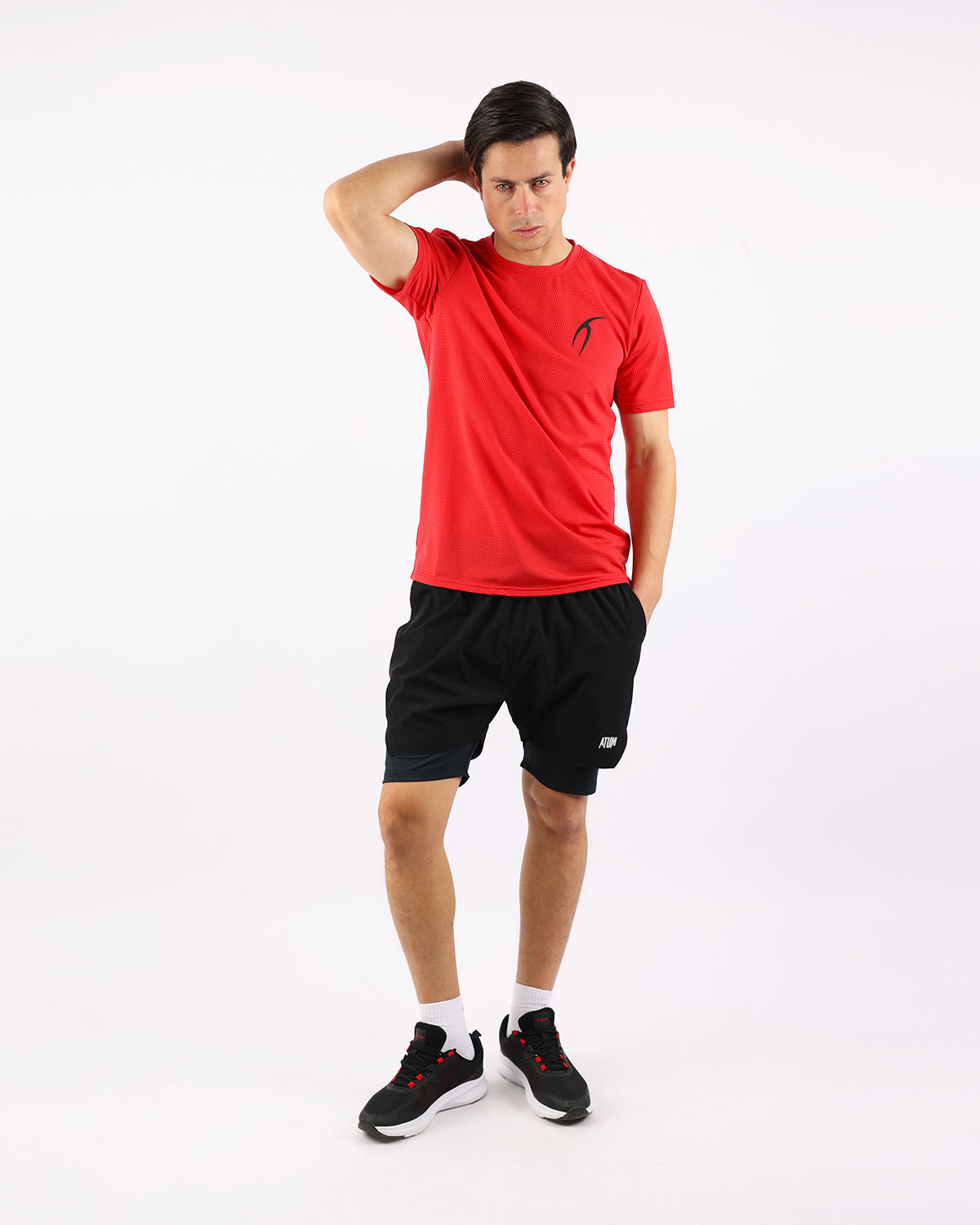 Crew Neck Short Sleeve Red Athletic Top-Atum -2866189