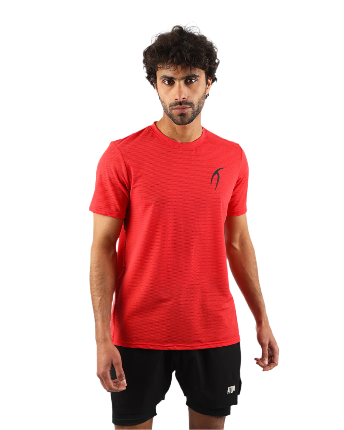 Crew Neck Short Sleeve Red Athletic Top-Atum -38200236