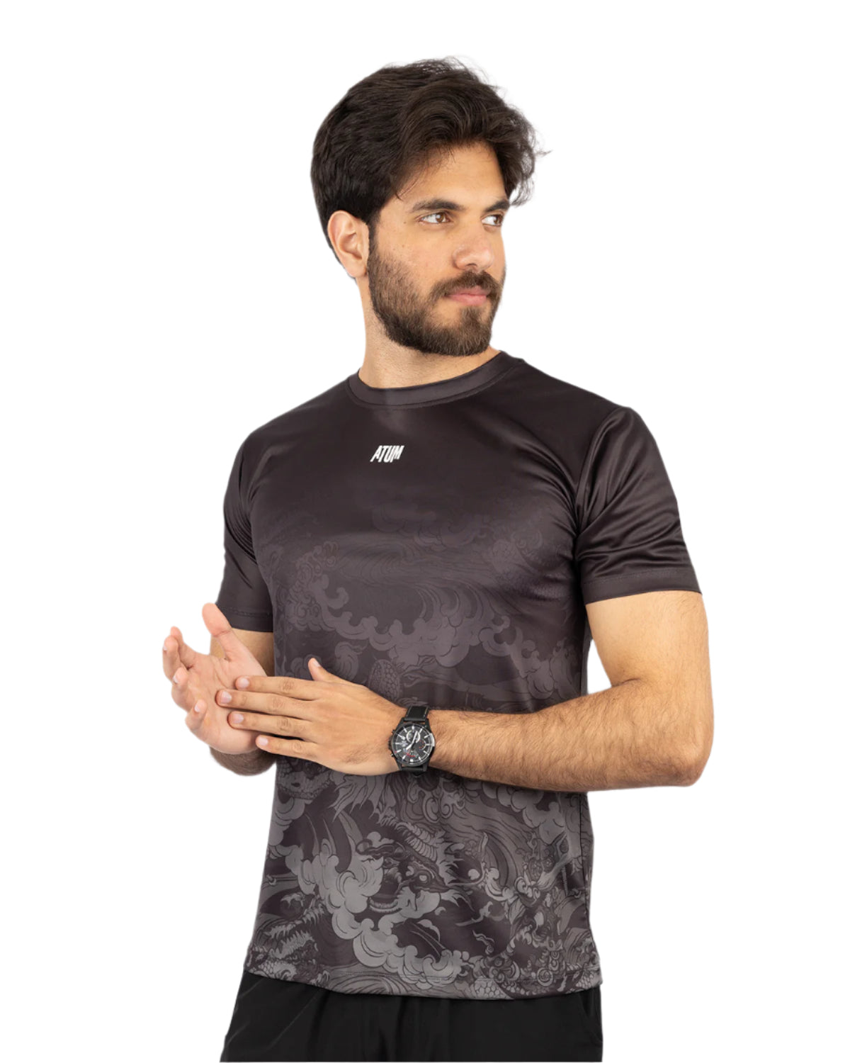 Round Printed Black T-Shirt-Atum -17938929