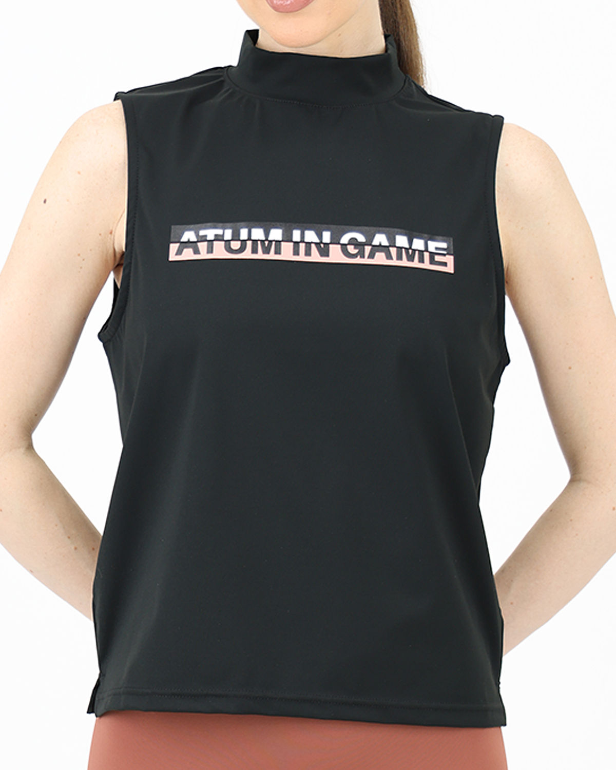 Sleeveless Training Black Tank Top-Atum -53940407