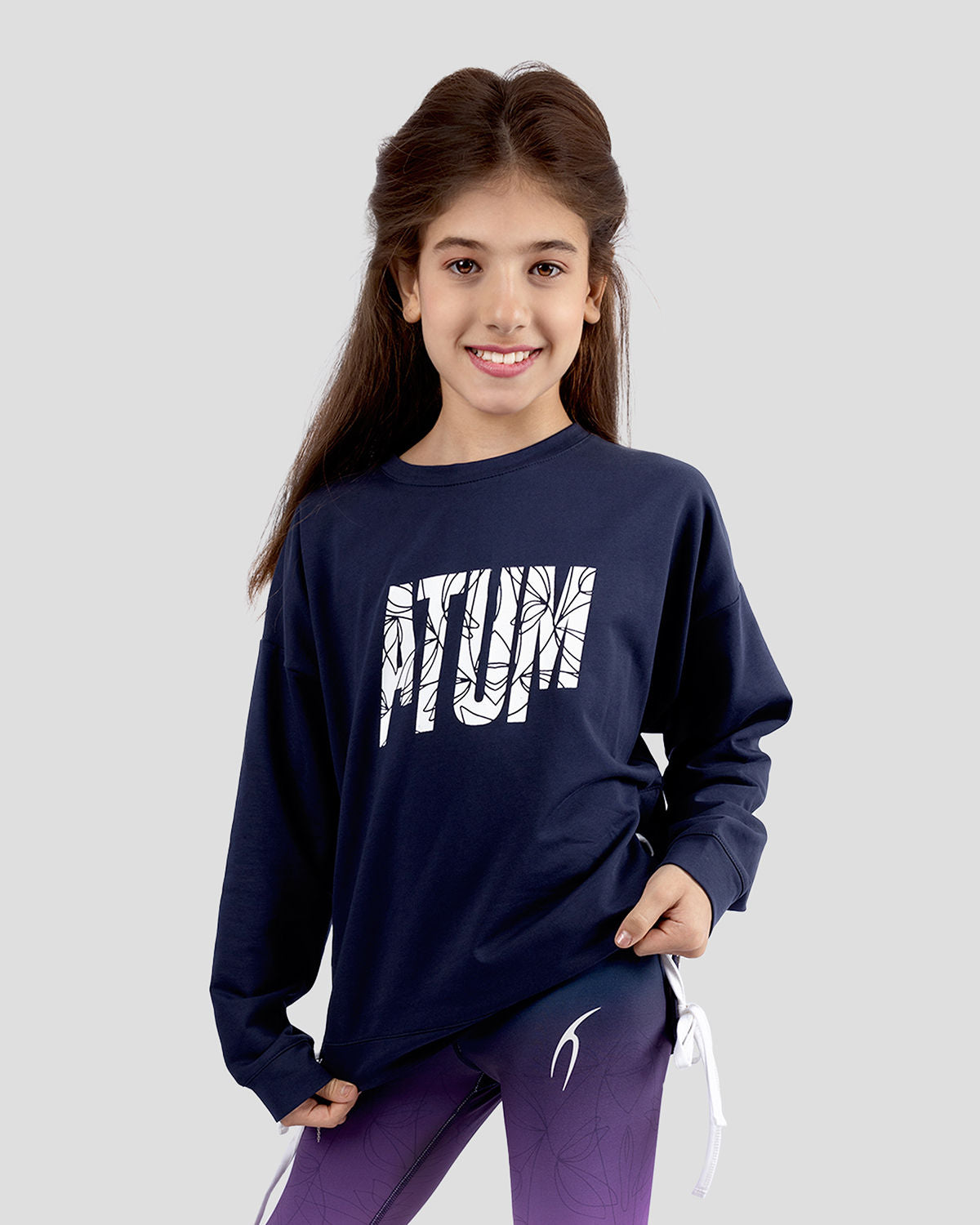 Girls Cropped Navy Sweatshirt-Atum -60043206
