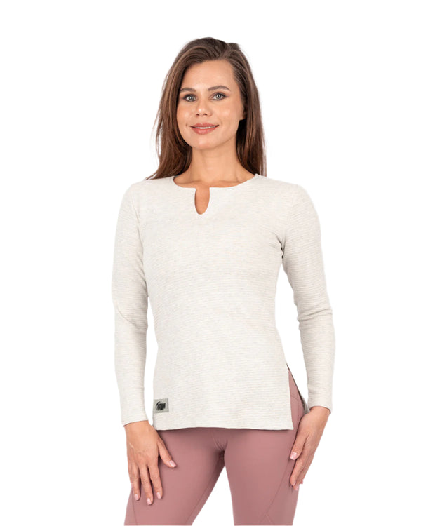 Cotton Rib Long Sleeve Gray T-Shirt-Atum -57830646