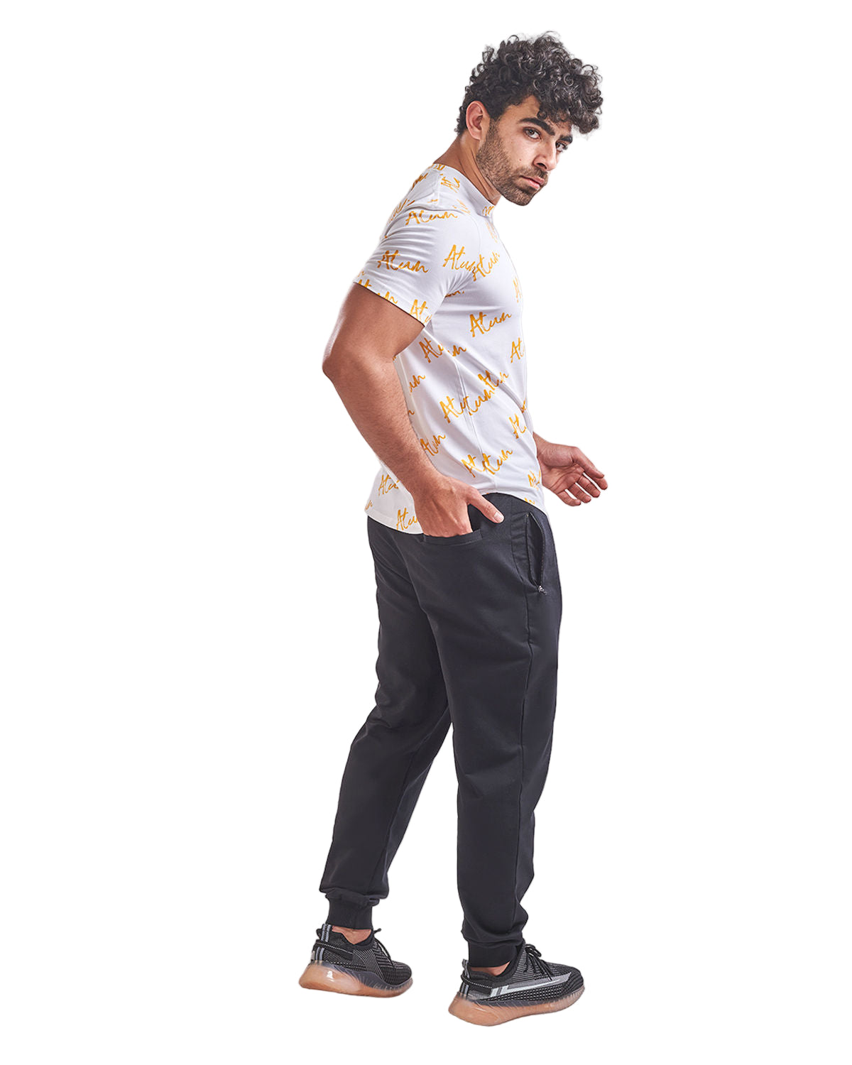 Men's Basic Printed White T-Shirt-Atum -29558975