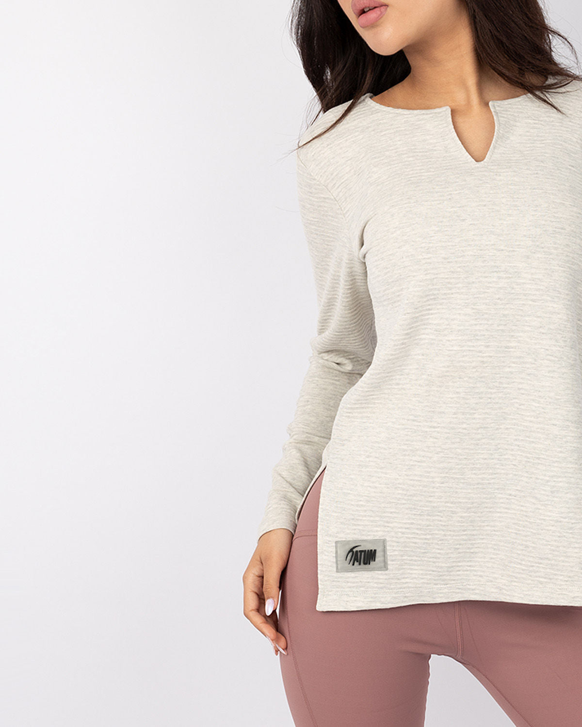 Cotton Rib Long Sleeve Gray T-Shirt-Atum -22883596
