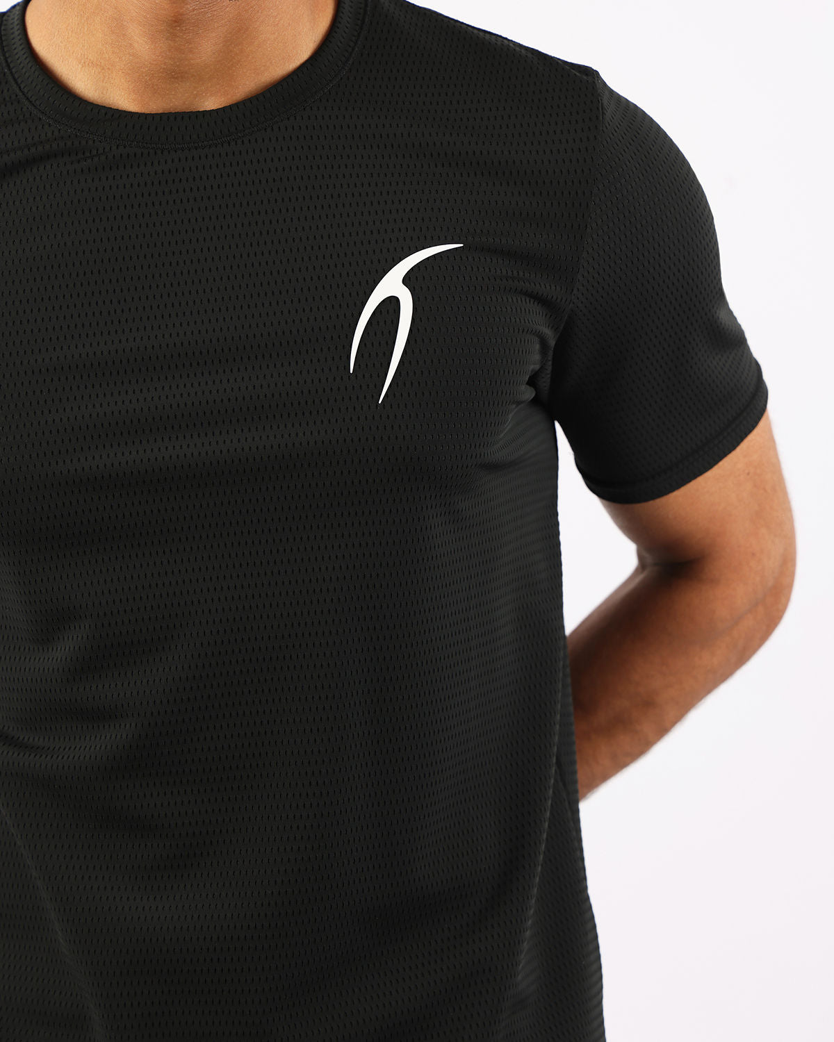 Crew Neck Short Sleeve Black Athletic Top-Atum -74042392