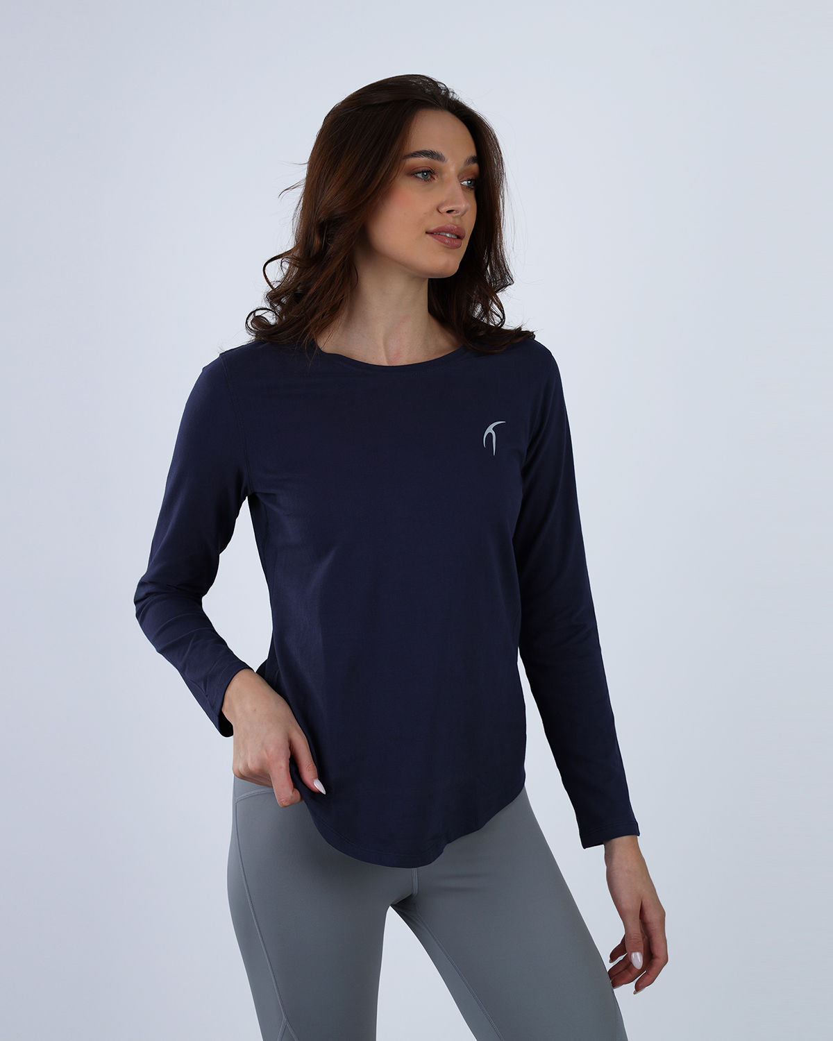 Basic Long Sleeve Navy T-Shirt-Atum -93148505
