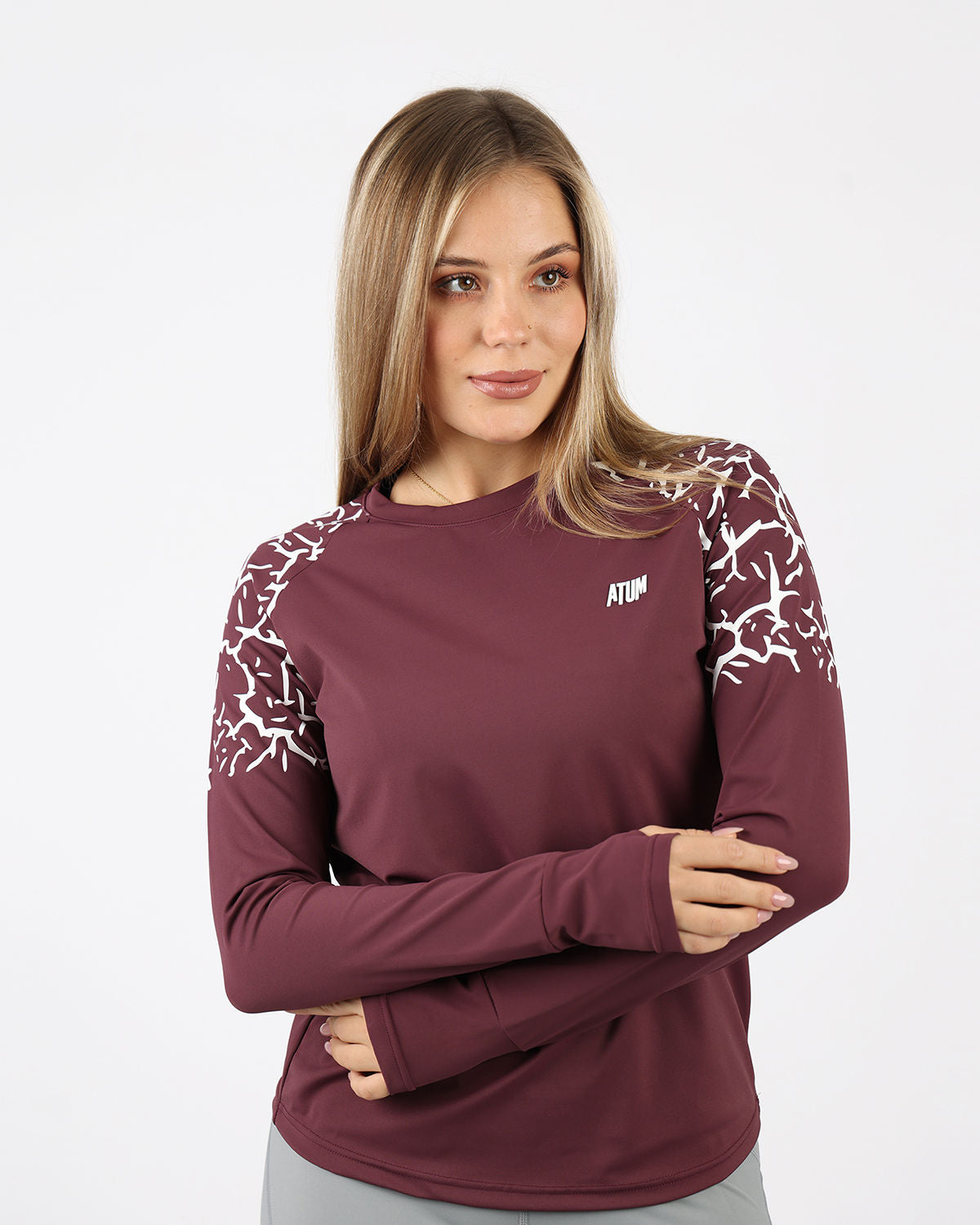 Graphic Long-Sleeve Burgundy T-Shirt-Atum -55539796