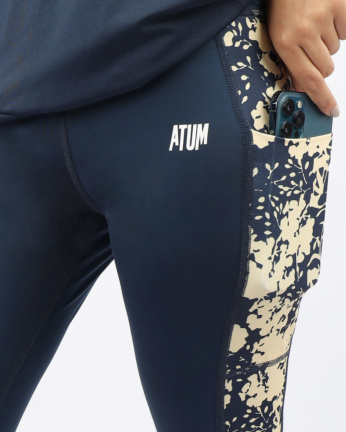 Printed Panel Navy Leggings-Atum -85251252