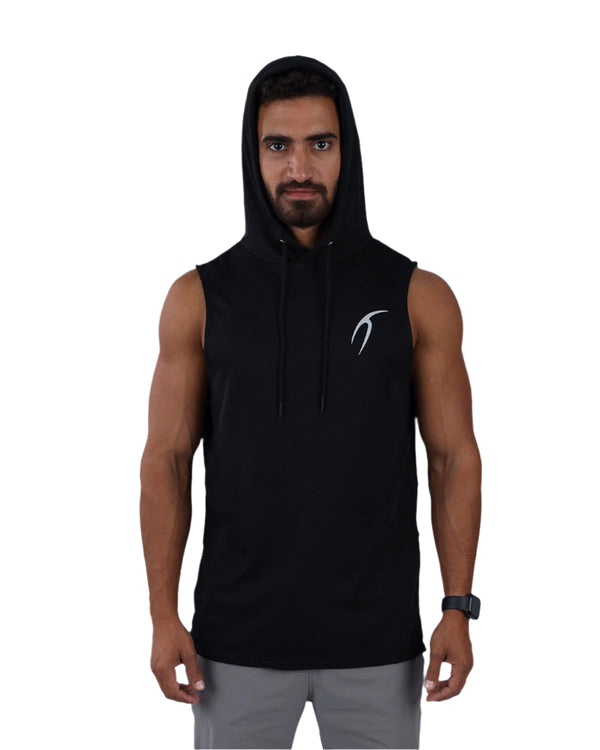 Sleeveless Breathable Black Hoodie-Atum -87563171