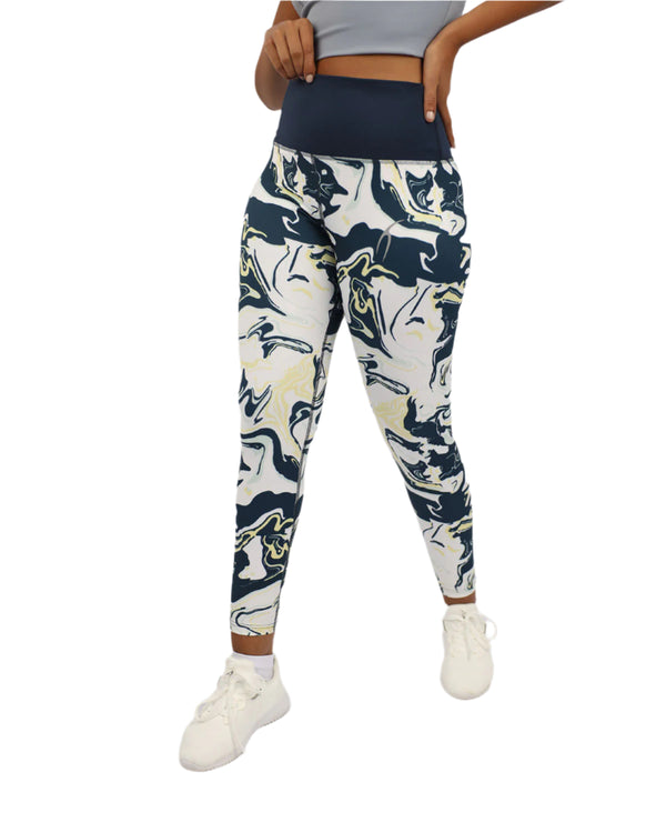 Blooming High Waist Navy Leggings-Atum -3627948
