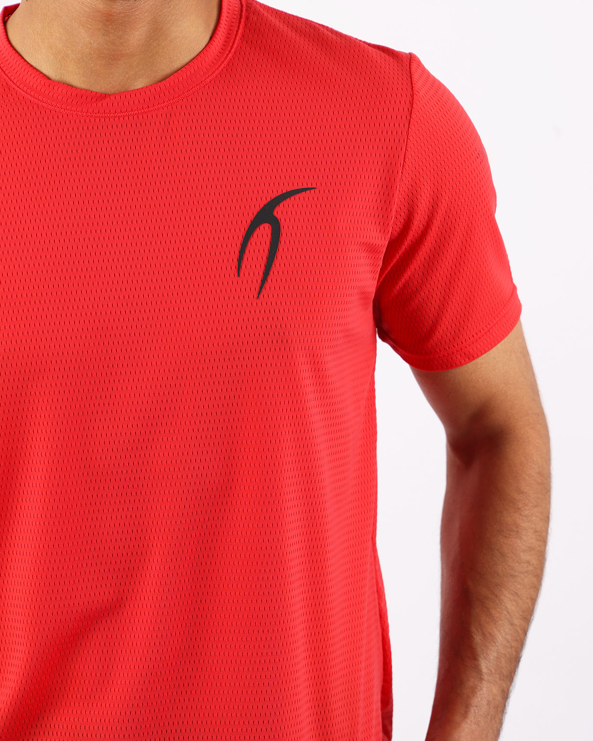 Crew Neck Short Sleeve Red Athletic Top-Atum -46683743