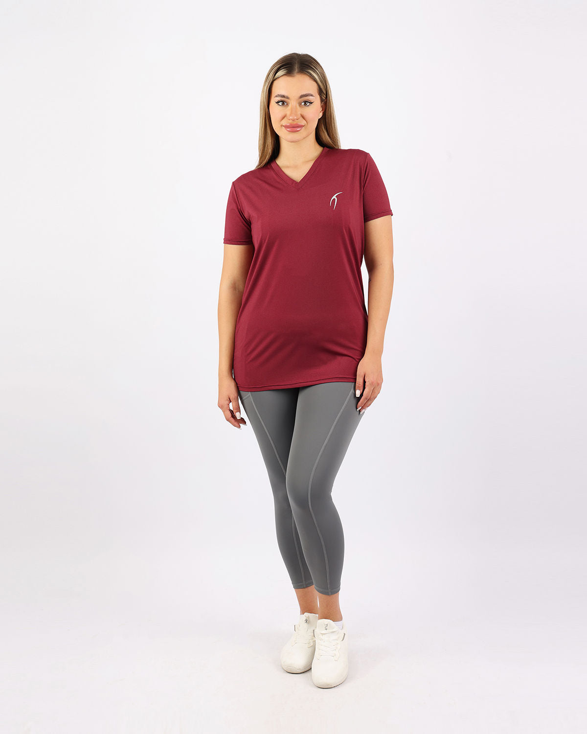 V Neck Training Burgundy Top-Atum -24193784