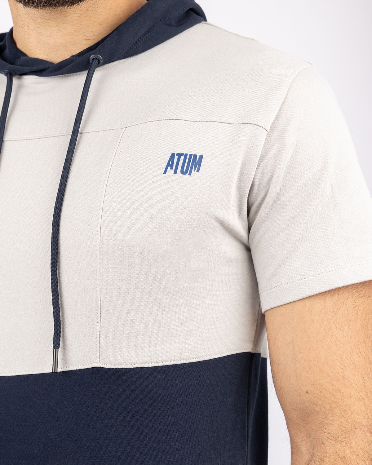 Half Sleeve Light Gray Hoodie-Atum -44131354