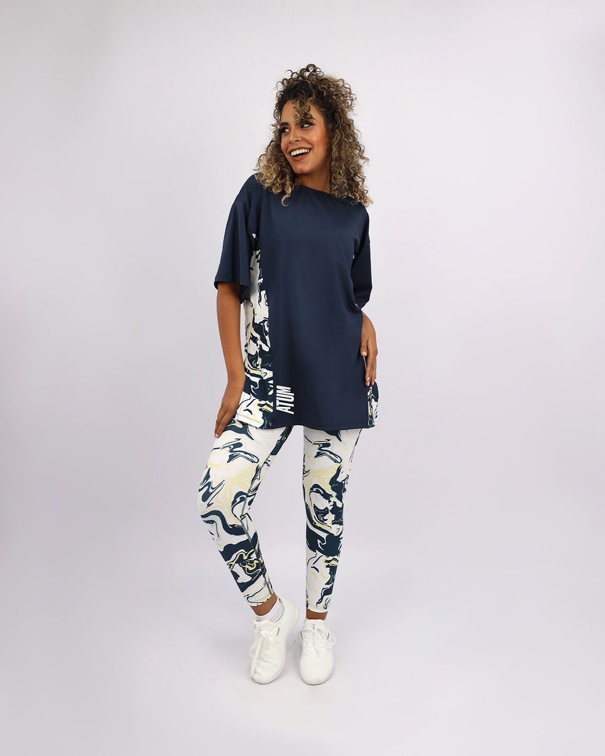 Women's Oversized Navy T-Shirt-Atum -15095594
