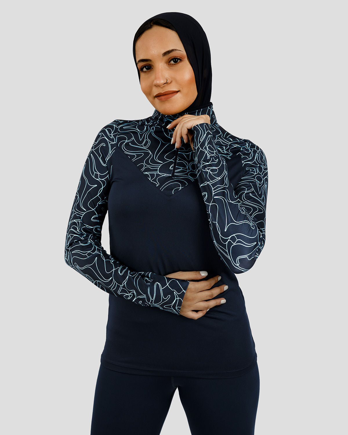 High-Neck Limitless Navy Top-Atum -85046881