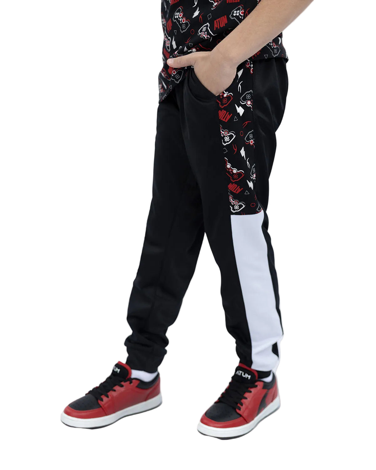 Boy's Graphic Black Sweatpants-Atum -560418